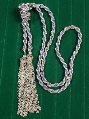 Vintage 80's Runway Style Gold and Blue Twisted Rope Tassel Necklace Couture